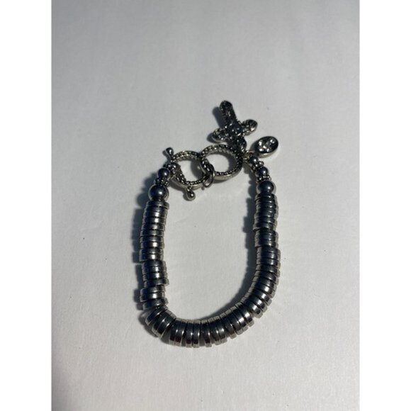 Cross Stretch Bracelet Sliver Tone Unisex - Picture 5 of 8
